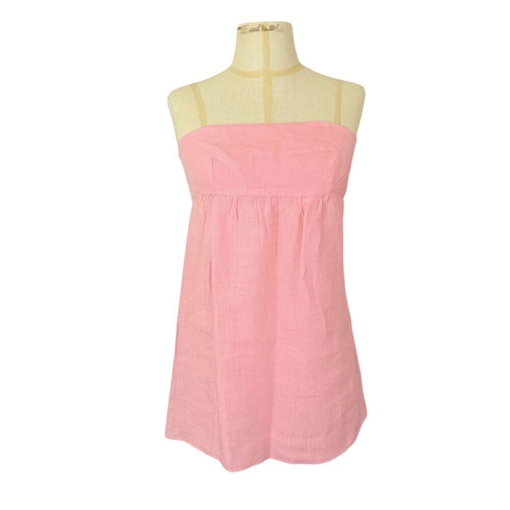 Vtg JUICY COUTURE Pink Linen Strapless Top Tie-back Y2k Babydoll Made USA, S